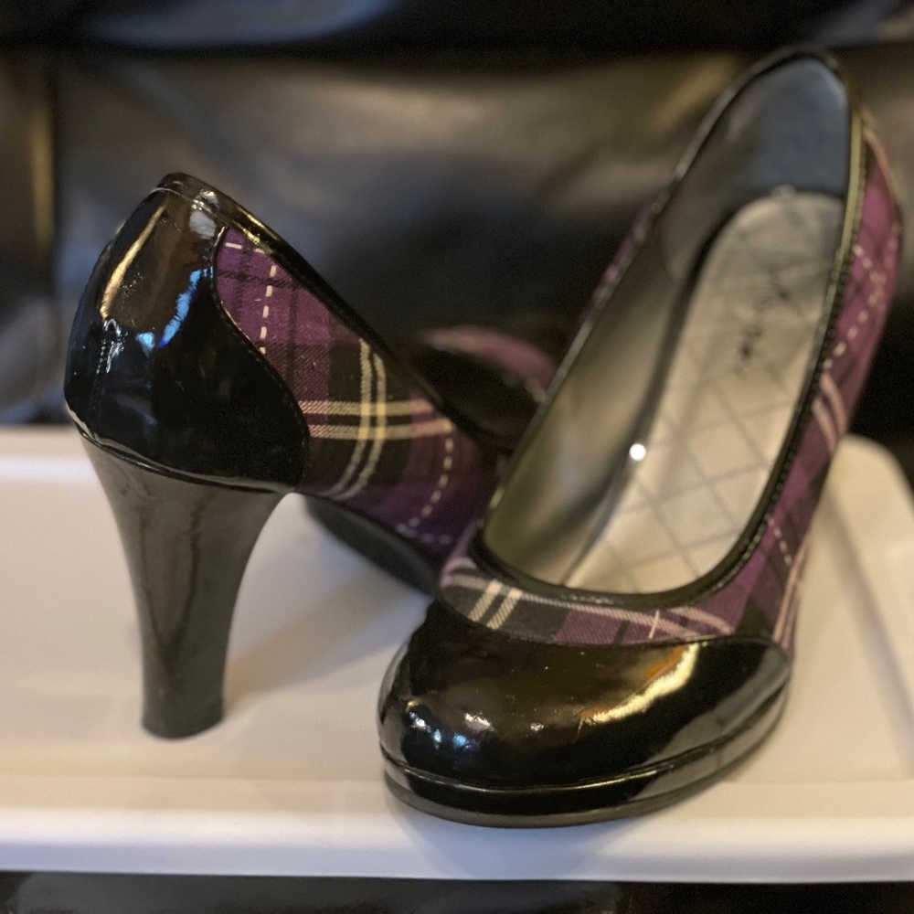 Purple Plaid Oxford Style Heels